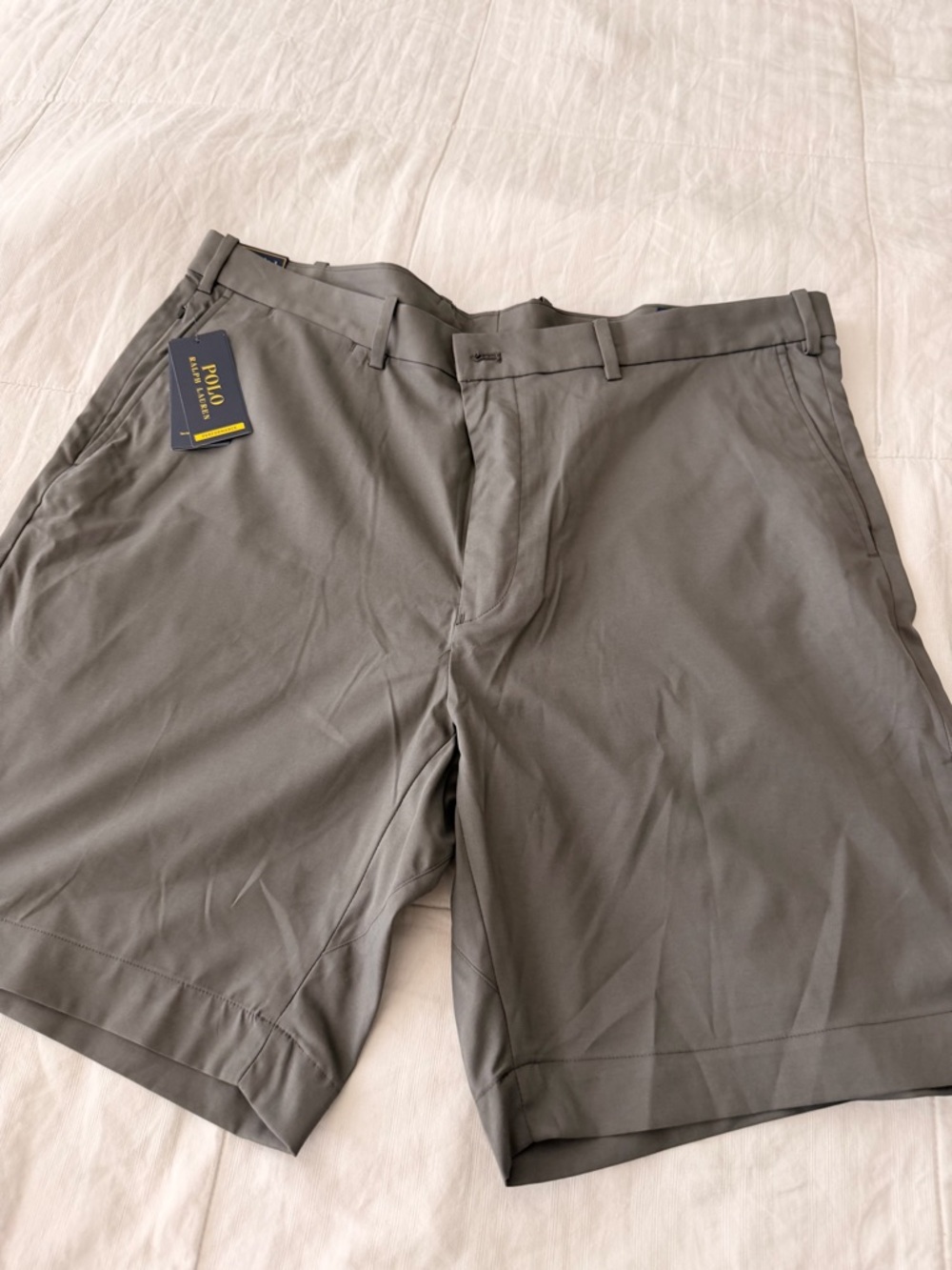 Ralph Lauren Olive Gray Flat-Front Performance Shorts